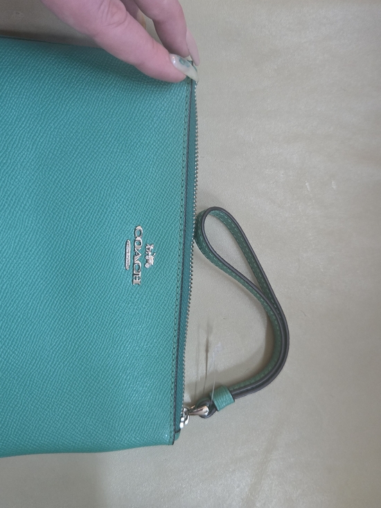 Coach Handbags - Coach Teal Leather Wristlet Clutch with Strap